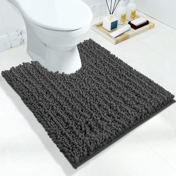 Shaggy Toilet Rug, Non-Slip Contour Bath Mat for Bathroom Floor, 24.4 X 20.4” - Picture 1 of 10